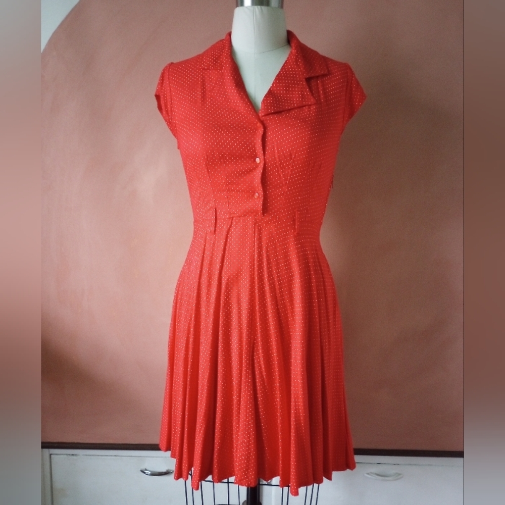 CIRCUS Clothing Ireland "Ava" Pindot Dress in Red UK14 US12 Modcloth Retro VLV